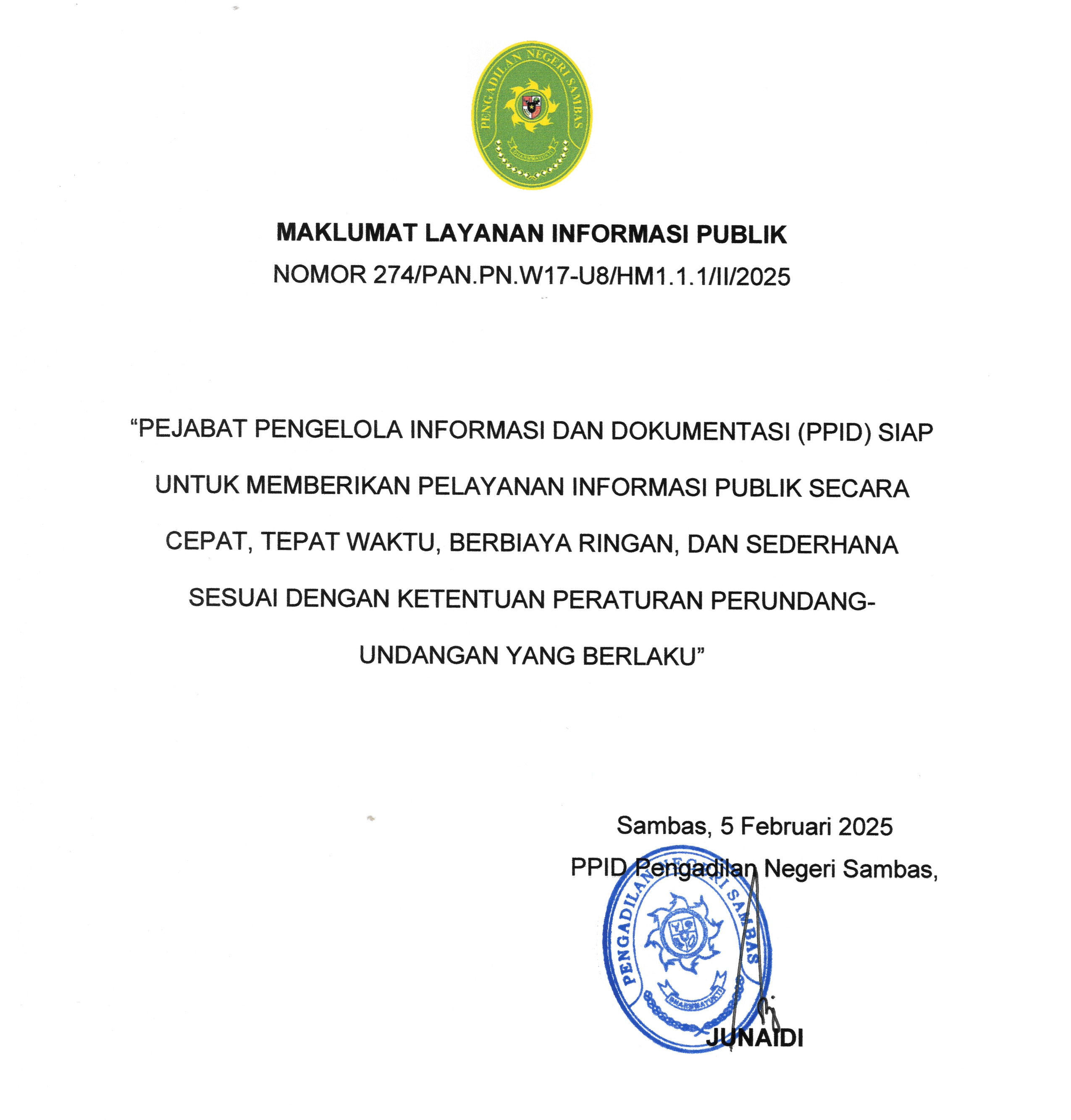 Maklumat Layanan Informasi Publik